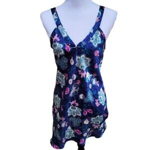 Vintage California Dynasty Blue Floral Chemise Slip Dress Nightie size Small